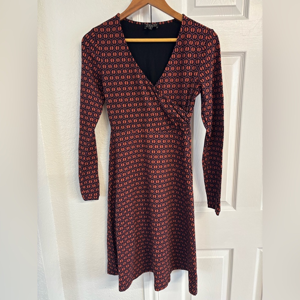 Zilch Amsterdam V Neck Wrap‎ Long Sleeve Knee Length Dress Size S